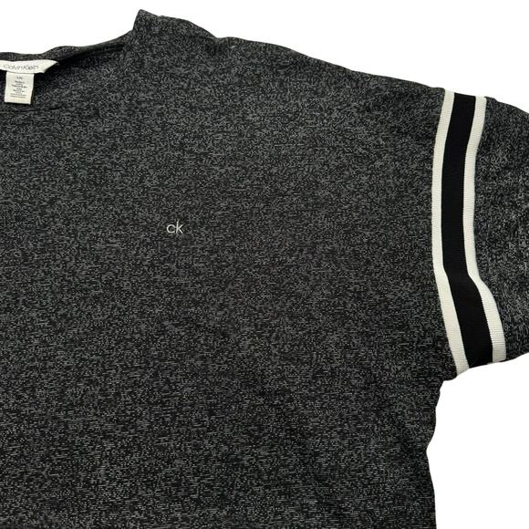 CALVIN KLEIN Men's Large Black Heather Short Sleeve Ringer‎ Stripe Tee Shirt - Picture 1 of 10